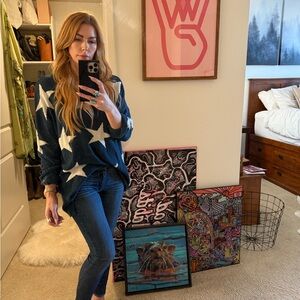 Show me your Mumu Blue Sweater with White Stars